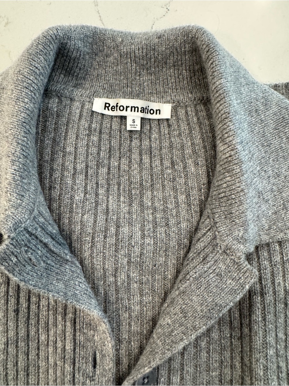 Reformation Grey Ribbed Button-Front Cardigan - Picture 2 of 5